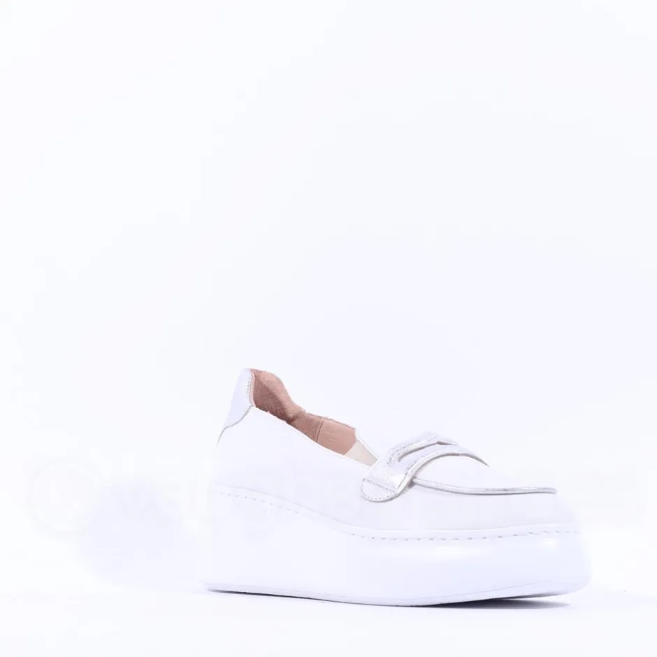 Women Wonders Bacan Curvy Sole Slip On Wedge - White Silver Leather
