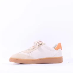 Women Marco Tozzi Bargi Sidezip Gum Trainer - Cream Orange