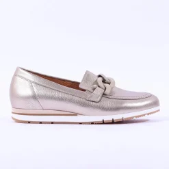 Women Gabor Bea Low Wedge Link Loafer - Metallic Leather