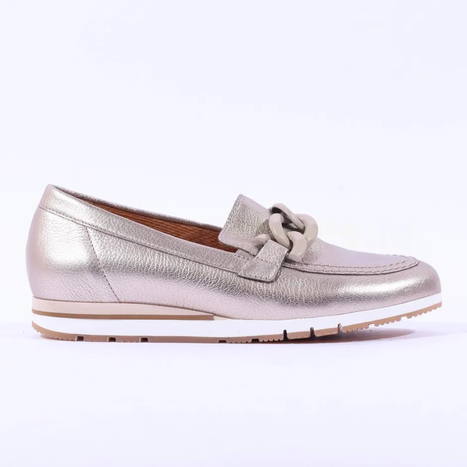 Women Gabor Bea Low Wedge Link Loafer - Metallic Leather