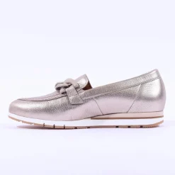 Women Gabor Bea Low Wedge Link Loafer - Metallic Leather
