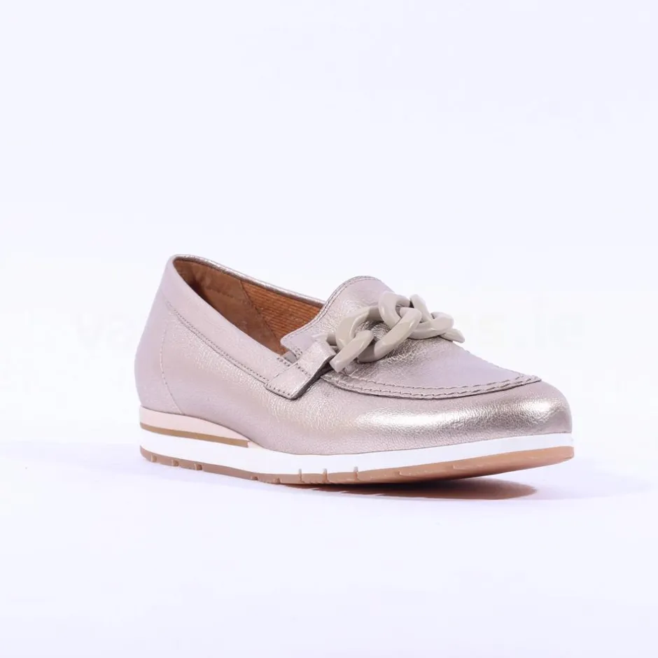 Women Gabor Bea Low Wedge Link Loafer - Metallic Leather