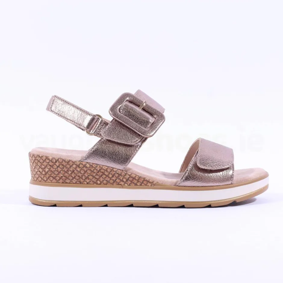 Women Caprice Bernadette Wedge Buckle Sandal - Taupe Metallic