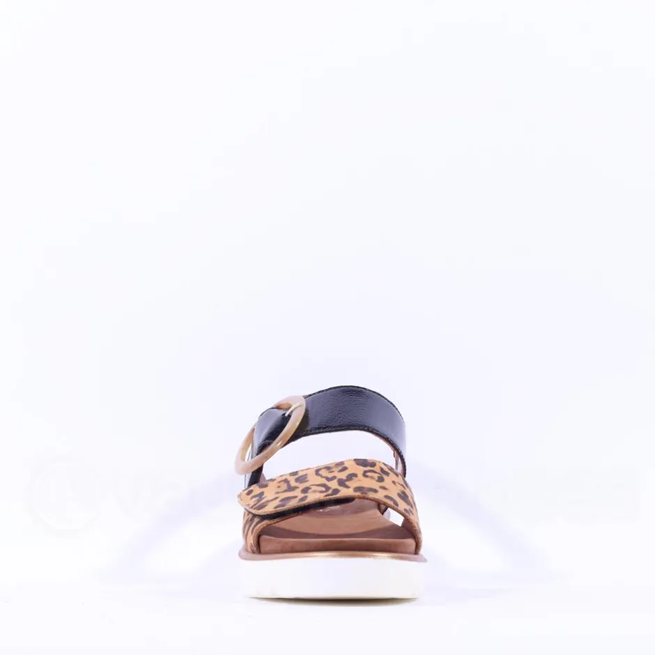 Women Ara Bilbao Twin Velcro Wedge Sandal - Black Leopard Combi