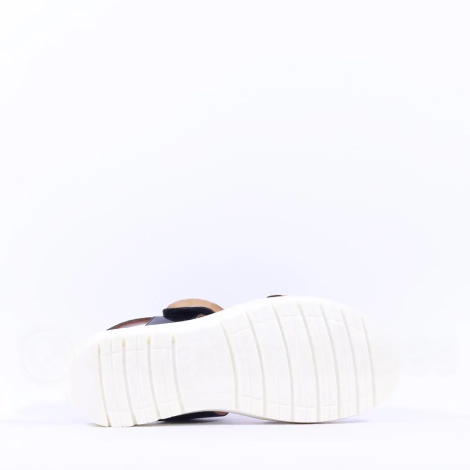 Women Ara Bilbao Twin Velcro Wedge Sandal - Black Leopard Combi