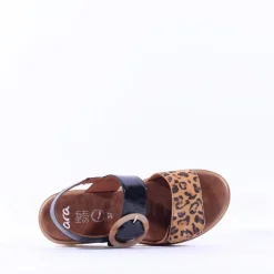 Women Ara Bilbao Twin Velcro Wedge Sandal - Black Leopard Combi