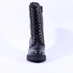 Women NeroGiardini Block Heel Laced Ankle Boot - Black Gold Leather