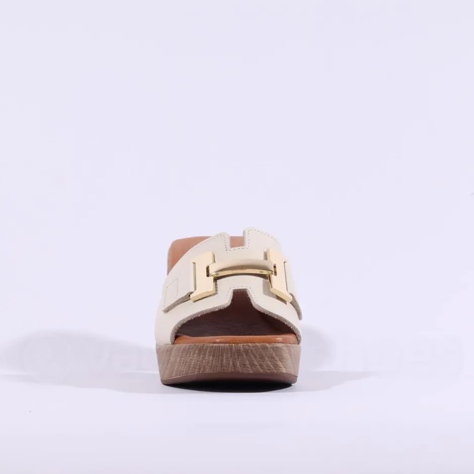Women Oh My Sandals Block Heel Mule Link - Cream Gold