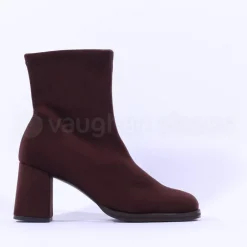 Women Miss Elastic Block Heel Sock Boot - Brown Suede