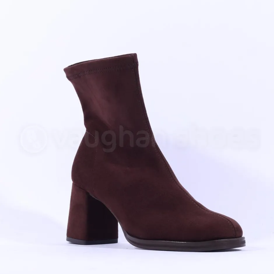Women Miss Elastic Block Heel Sock Boot - Brown Suede