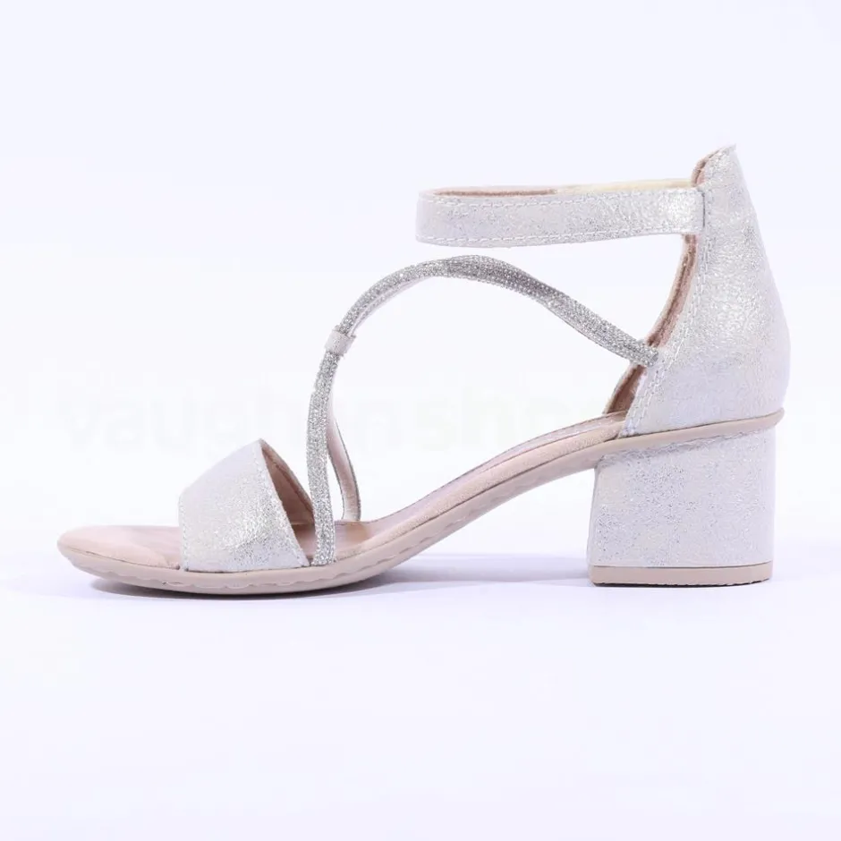 Women Rieker Block Heel Strappy Sandal - Silver Sparkle