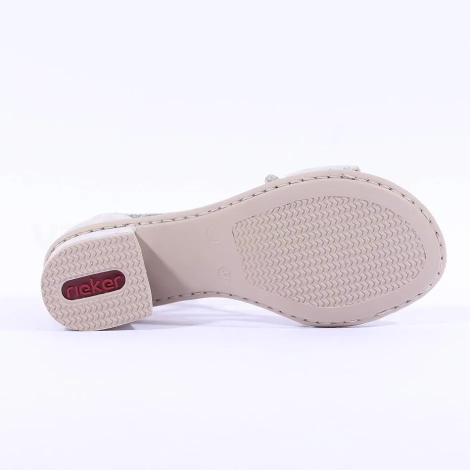 Women Rieker Block Heel Strappy Sandal - Silver Sparkle
