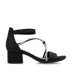 Women Rieker Block Heel Strappy Sandal - Black Sparkle