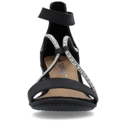 Women Rieker Block Heel Strappy Sandal - Black Sparkle