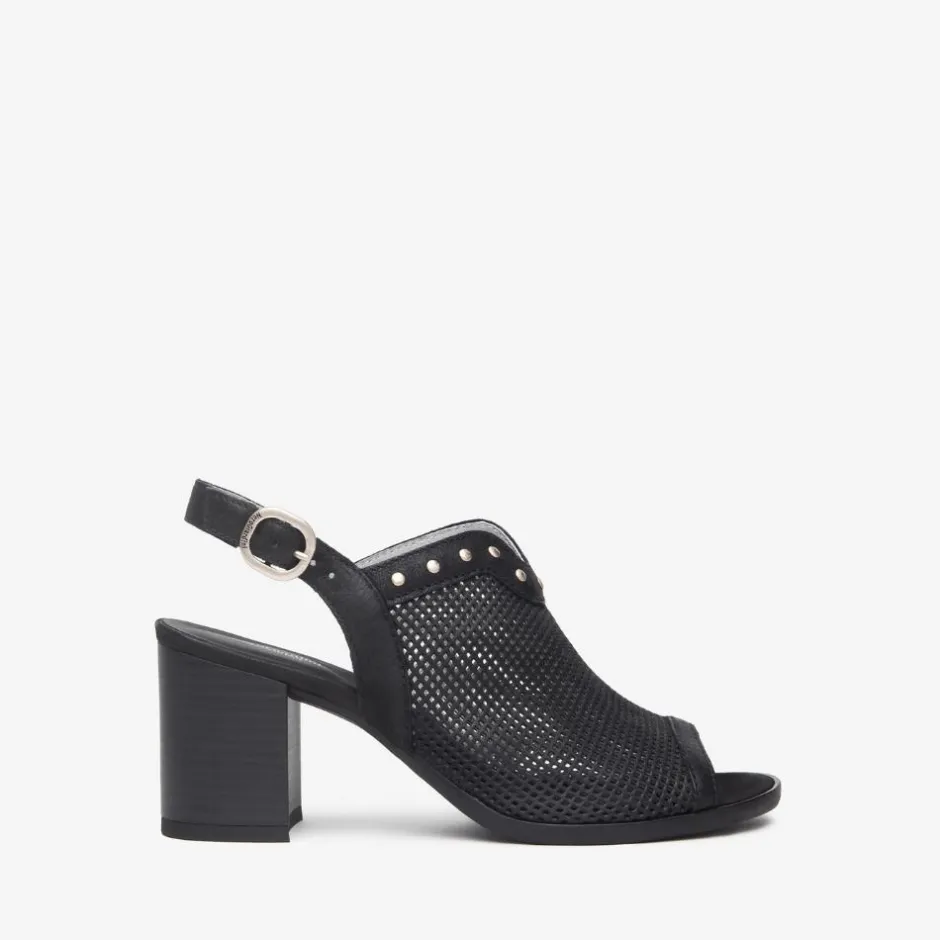 Women NeroGiardini Block Heel Stud Slingback - Black