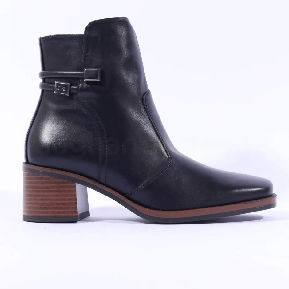 Women NeroGiardini Block Heel Twin Strap Boot - Black Leather