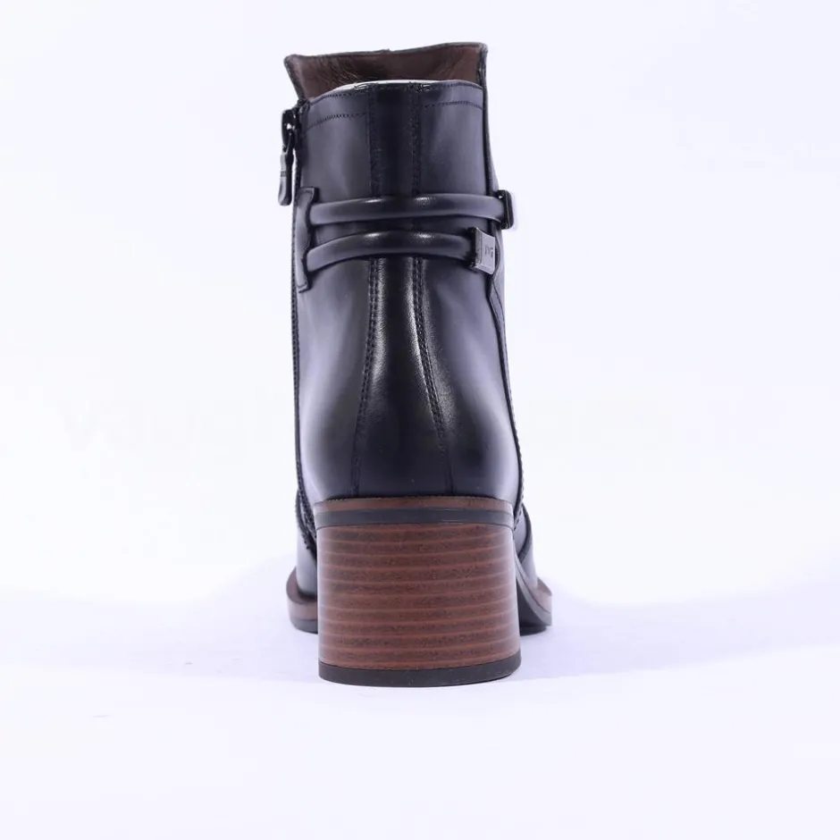 Women NeroGiardini Block Heel Twin Strap Boot - Black Leather
