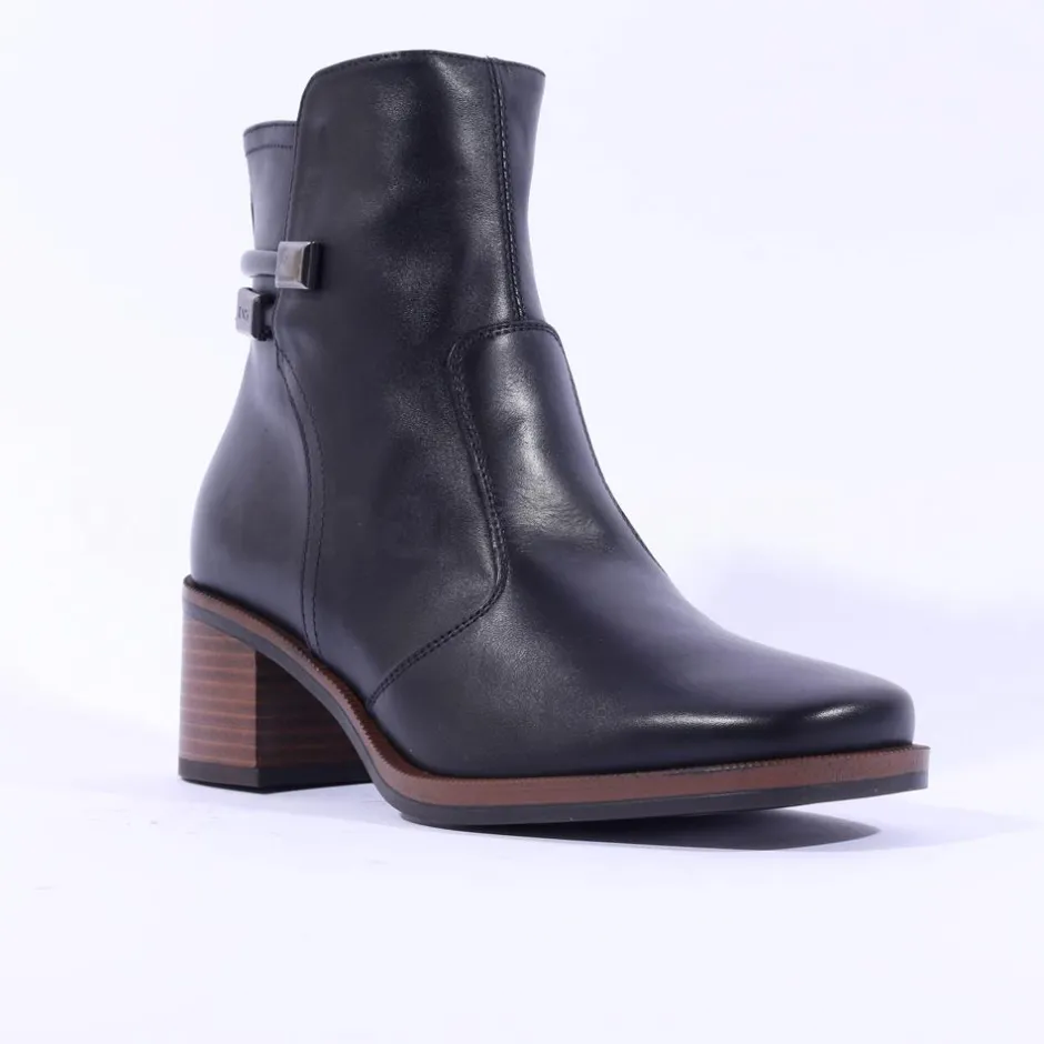 Women NeroGiardini Block Heel Twin Strap Boot - Black Leather