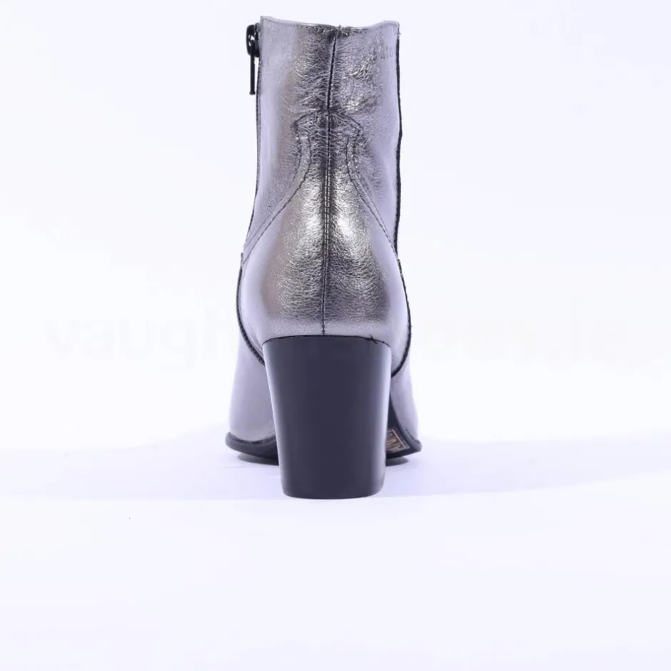 Women Wonders Block Heel Western Ankle Boot - Silver Metallic