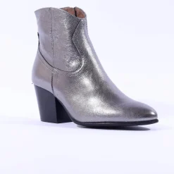 Women Wonders Block Heel Western Ankle Boot - Silver Metallic