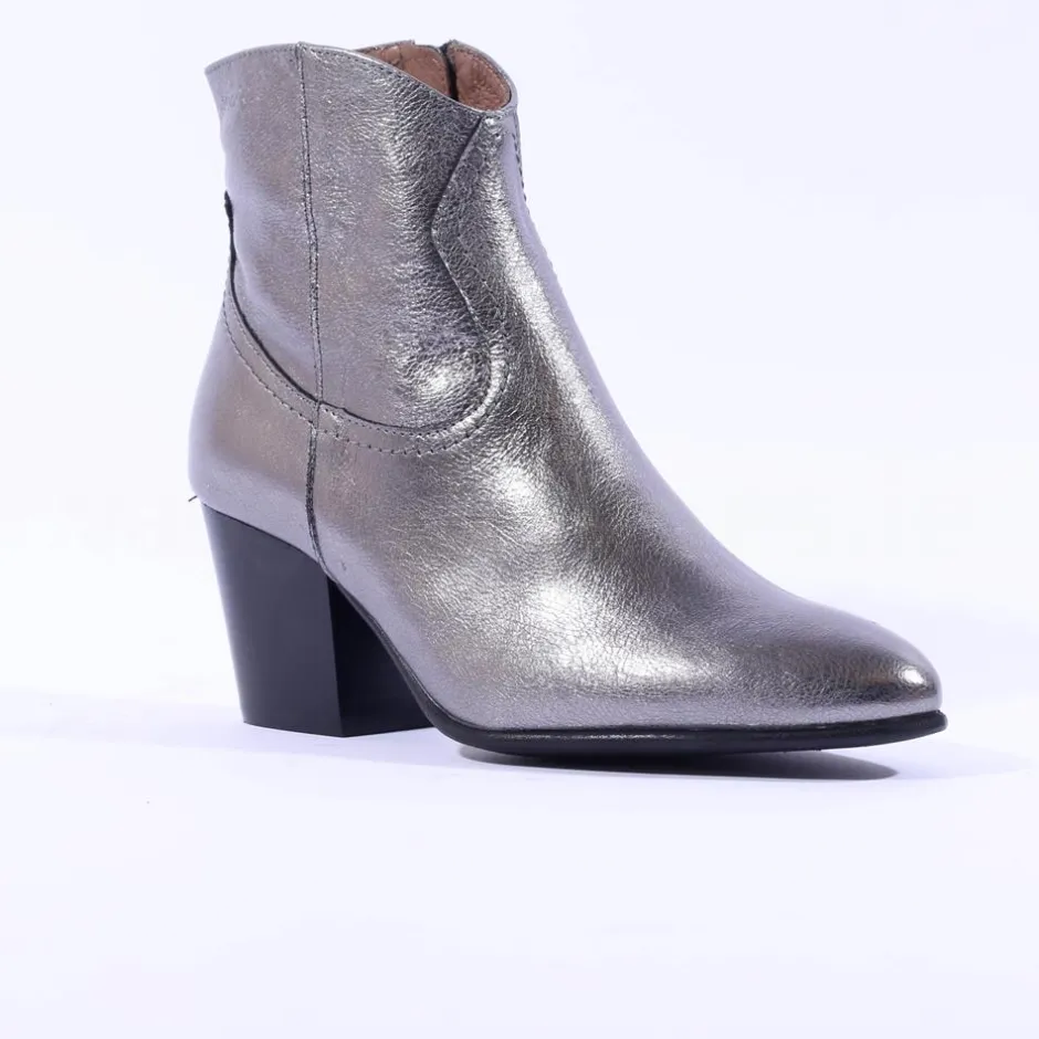 Women Wonders Block Heel Western Ankle Boot - Silver Metallic
