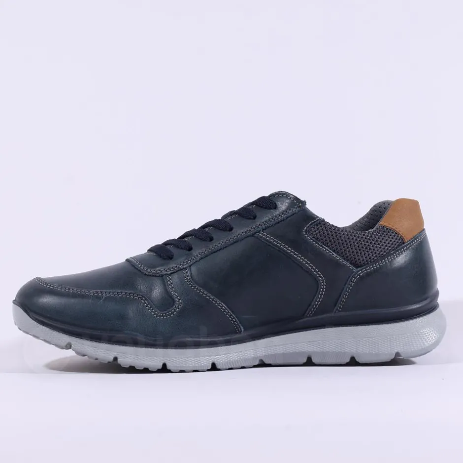 IMAC Bologna Laced Shoe With Side Zip - Navy Tan Leather
