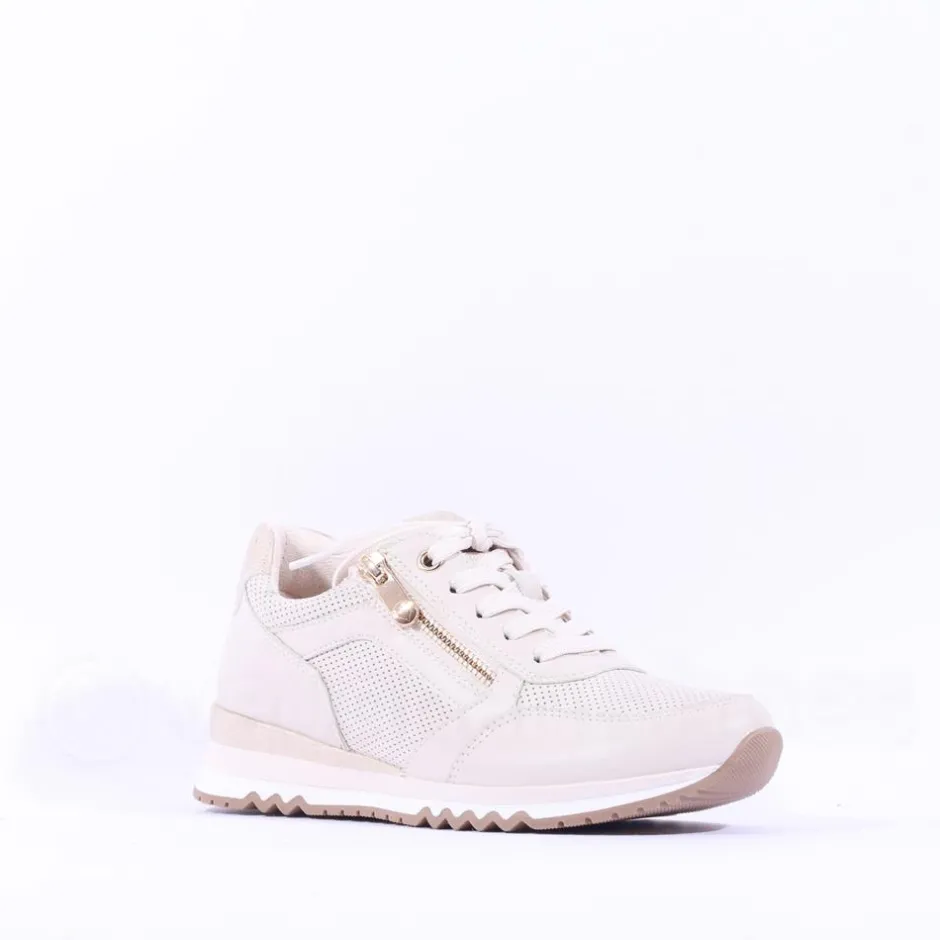 Women Marco Tozzi Bonallo Side Zip Trainer - Cream Gold
