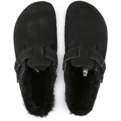 Women Birkenstock Boston Shearling Slipper - Black Suede