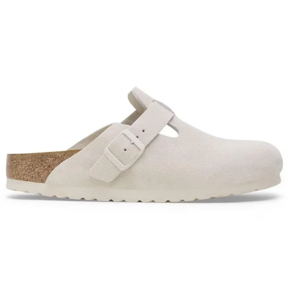 Women Birkenstock Boston Soft Footbed Suede - Antique White