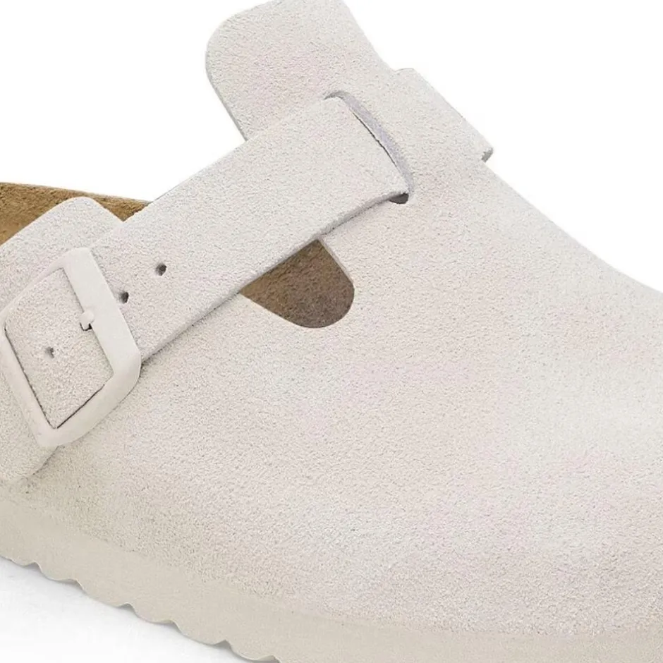 Women Birkenstock Boston Soft Footbed Suede - Antique White