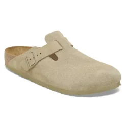 Women Birkenstock Boston Suede Leather Slipper - Faded Khaki