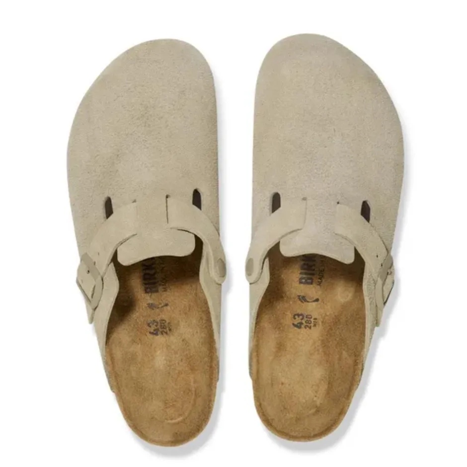 Women Birkenstock Boston Suede Leather Slipper - Faded Khaki