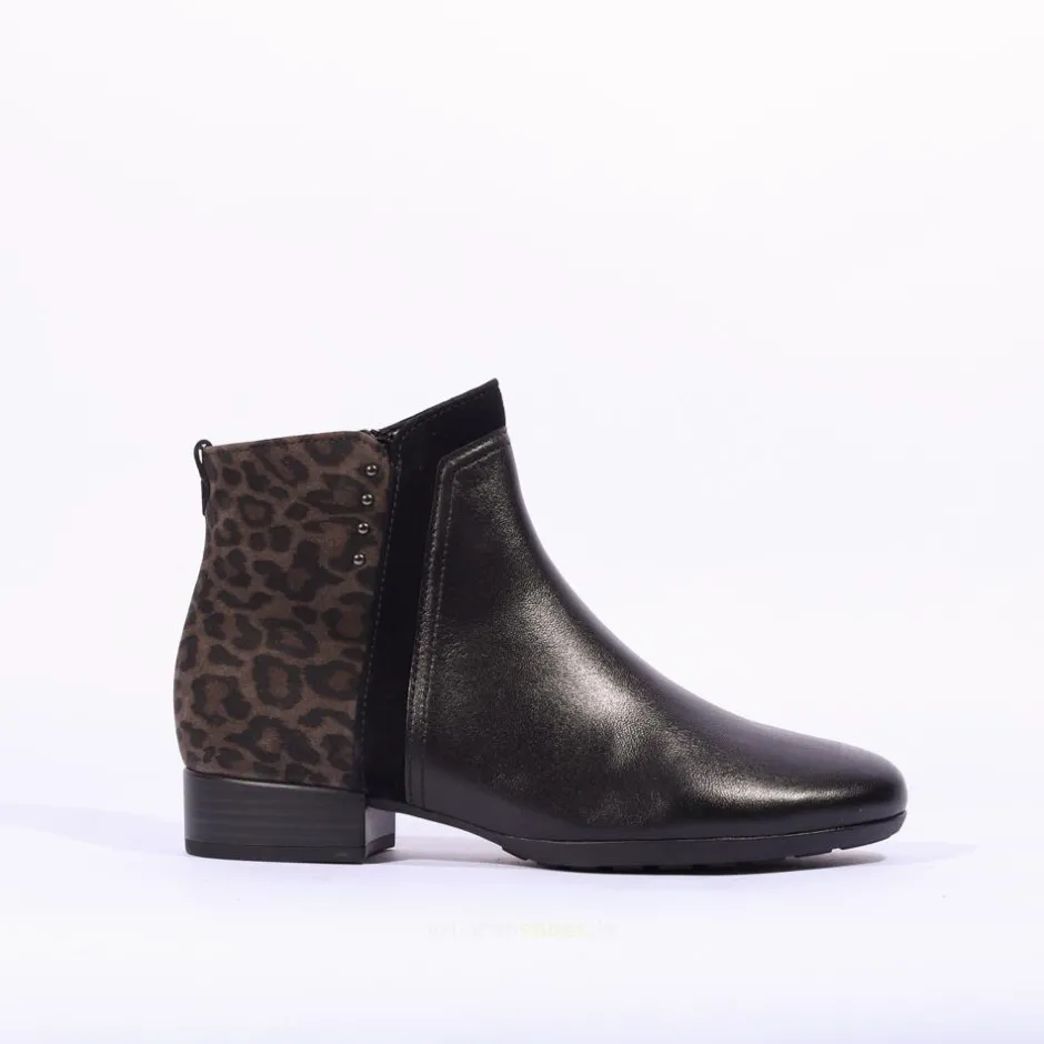 Women Gabor Breck Flat Ankle Boot Print Heel - Black Leopard