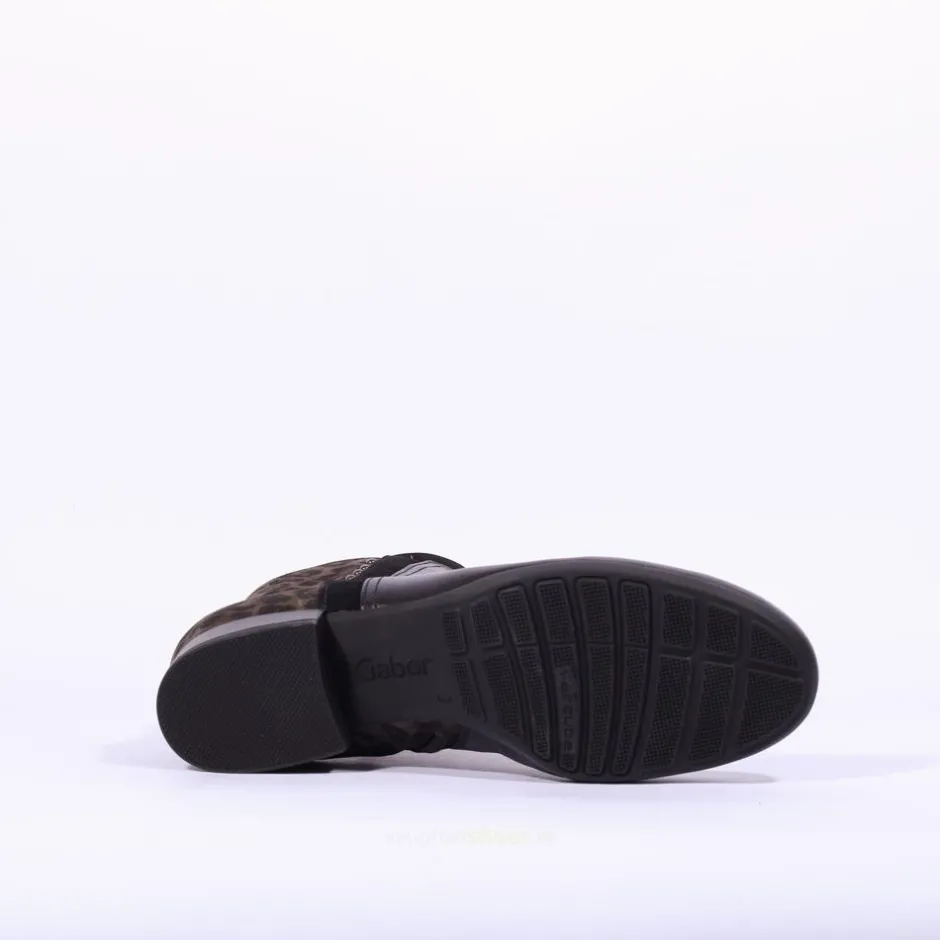 Women Gabor Breck Flat Ankle Boot Print Heel - Black Leopard