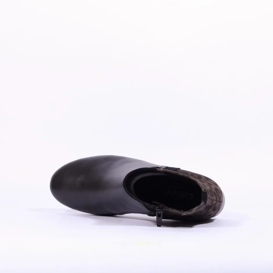 Women Gabor Breck Flat Ankle Boot Print Heel - Black Leopard