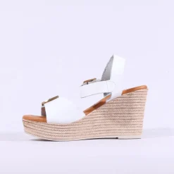 Women Oh My Sandals Buckle Espadrille Wedge - White Gold