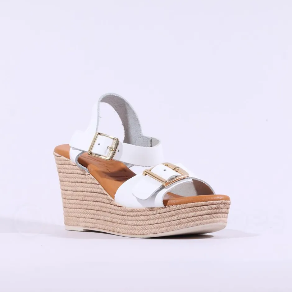 Women Oh My Sandals Buckle Espadrille Wedge - White Gold