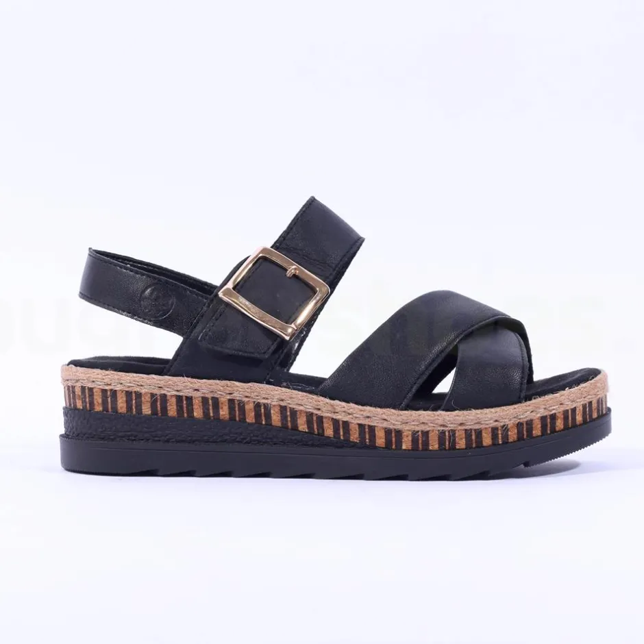 Women Rieker Buckle Strap Platform Sandal - Black