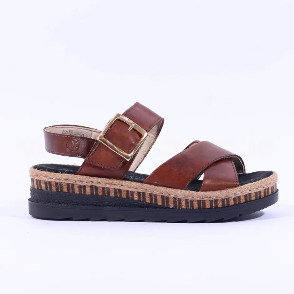 Women Rieker Buckle Strap Platform Sandal - Brown