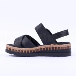 Women Rieker Buckle Strap Platform Sandal - Black
