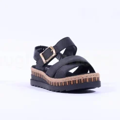Women Rieker Buckle Strap Platform Sandal - Black