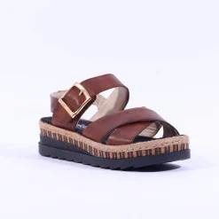 Women Rieker Buckle Strap Platform Sandal - Brown