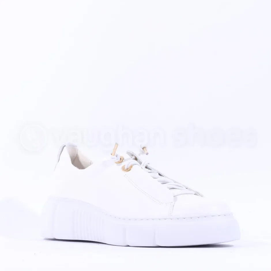 Women Paul Green Bungee Lace Platform Trainer - White Gold Leather