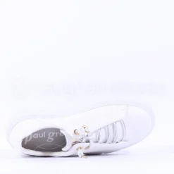 Women Paul Green Bungee Lace Platform Trainer - White Gold Leather