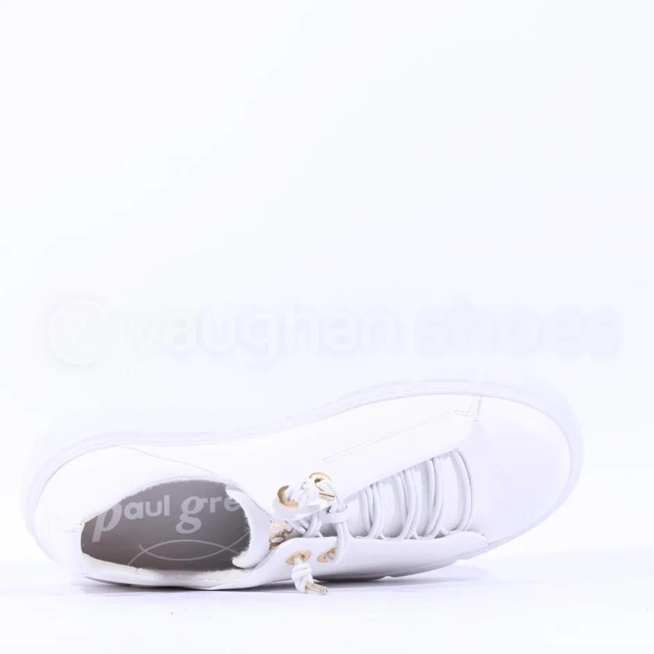 Women Paul Green Bungee Lace Platform Trainer - White Gold Leather