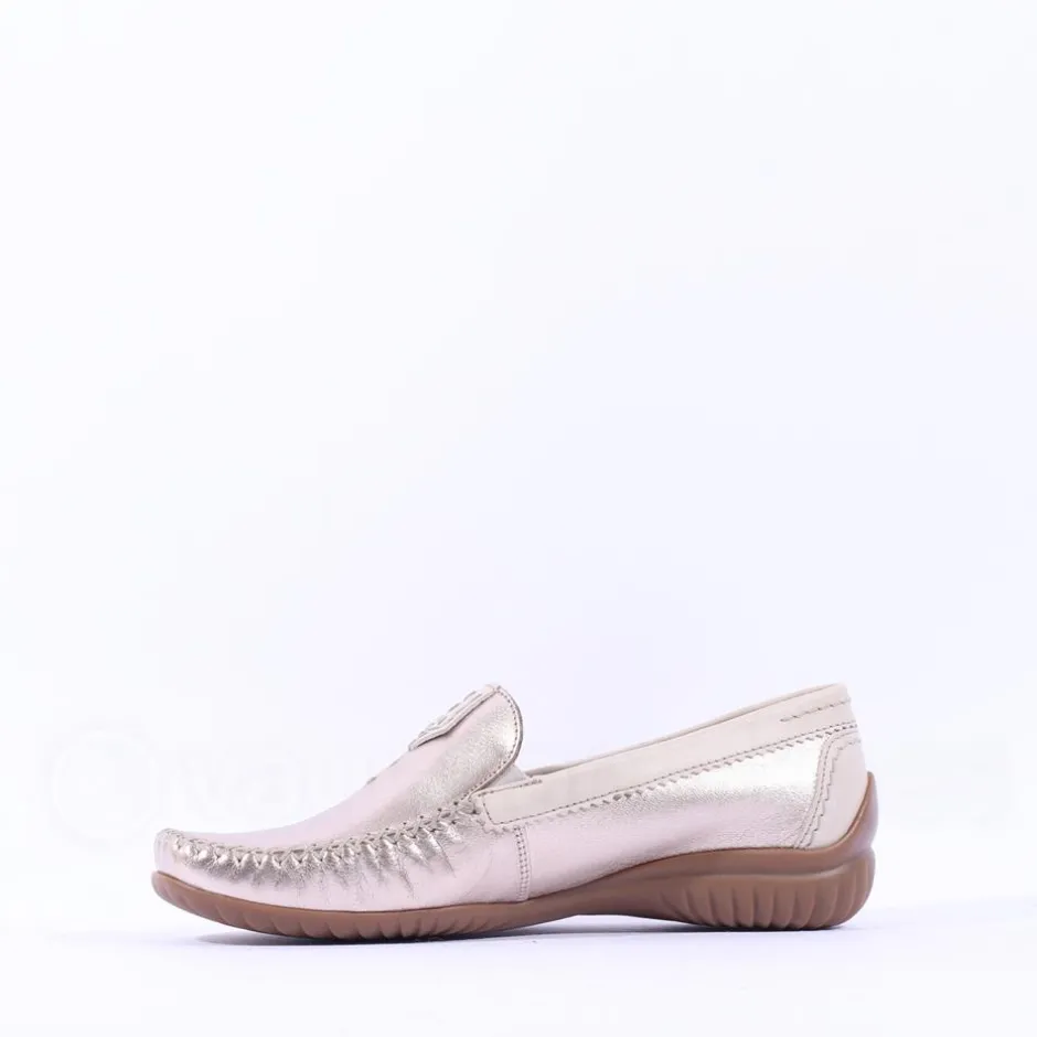 Women Gabor California Stitch Detail Moccassin - Gold Metallic