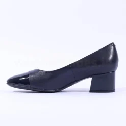 Women Caprice Nina Toe Cap Block Heel Court - Navy Leather