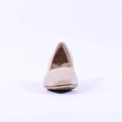 Women Caprice Nina Toe Cap Block Heel Court - Beige Leather