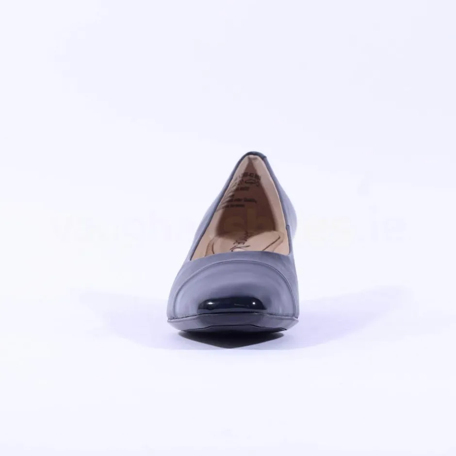 Women Caprice Nina Toe Cap Block Heel Court - Navy Leather