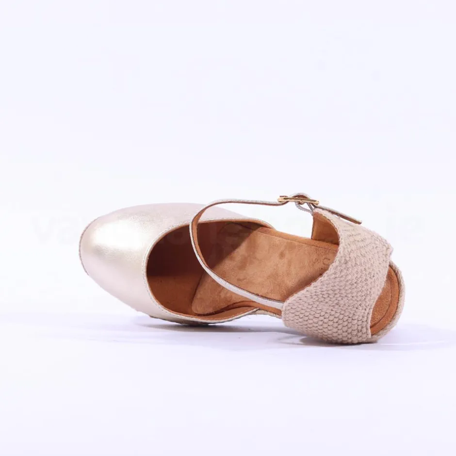 Women Unisa Castilla Espradrille Wedge Strap - Gold Leather